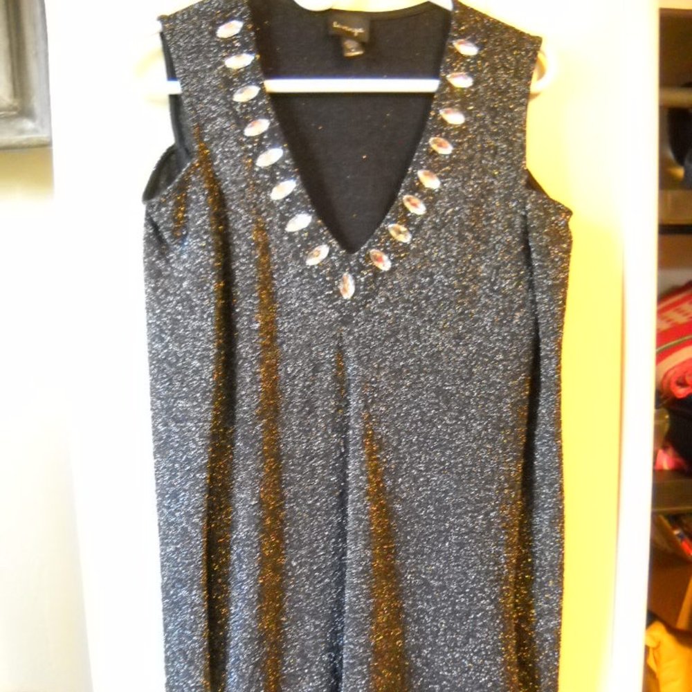 Cold shoulder black shimmer dress
